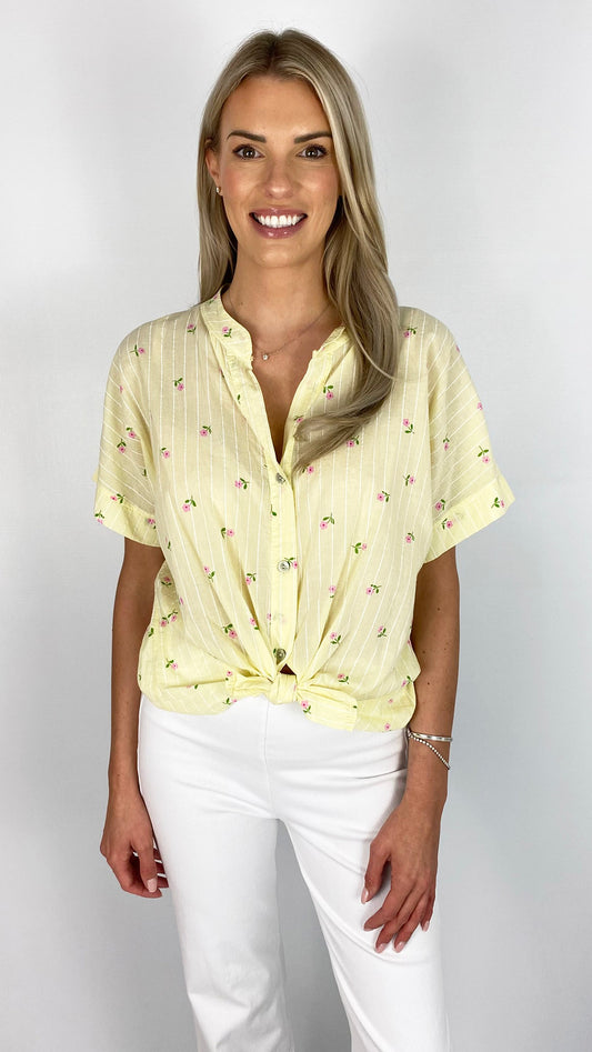 Pinstripe & ditsy tie-front shirt | 2 Colours