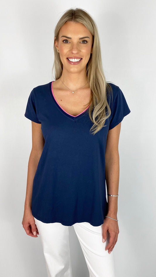 Fluro trim v-neck tee | 2 Colours