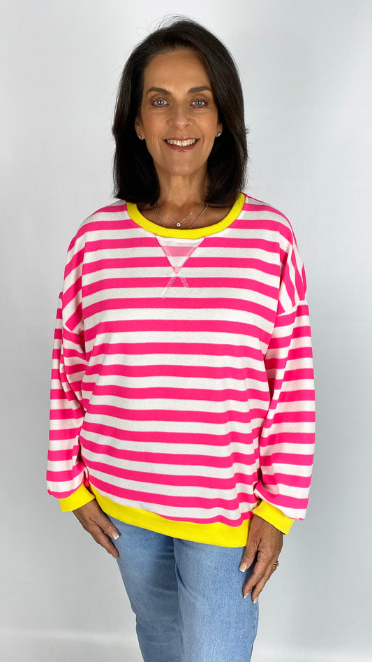 Cotton mix neon stripe contrast trim sweatshirt | 2 Colours