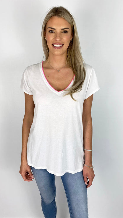 Fluro trim v-neck tee | 2 Colours