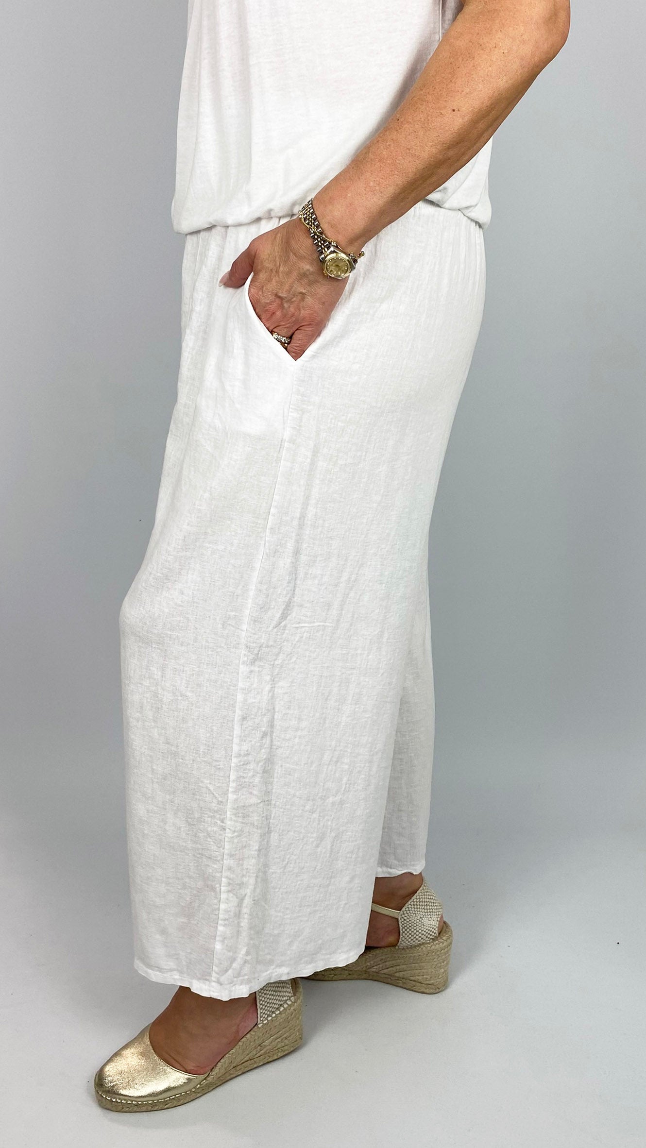 Linen & cotton mix ankle grazer wide-leg trousers | 5 Colours
