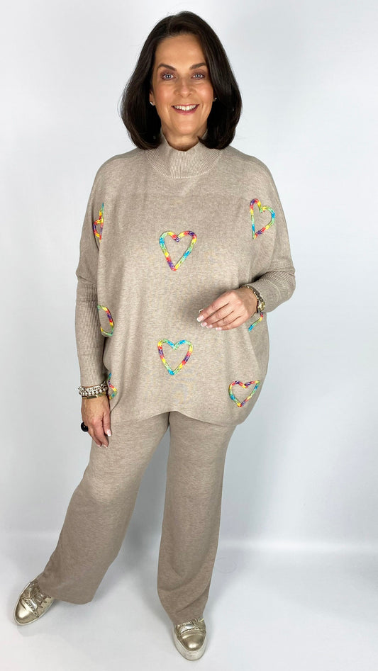 Rainbow multi heart jumper & wide-leg trouser set (5 Colours) - last 1s