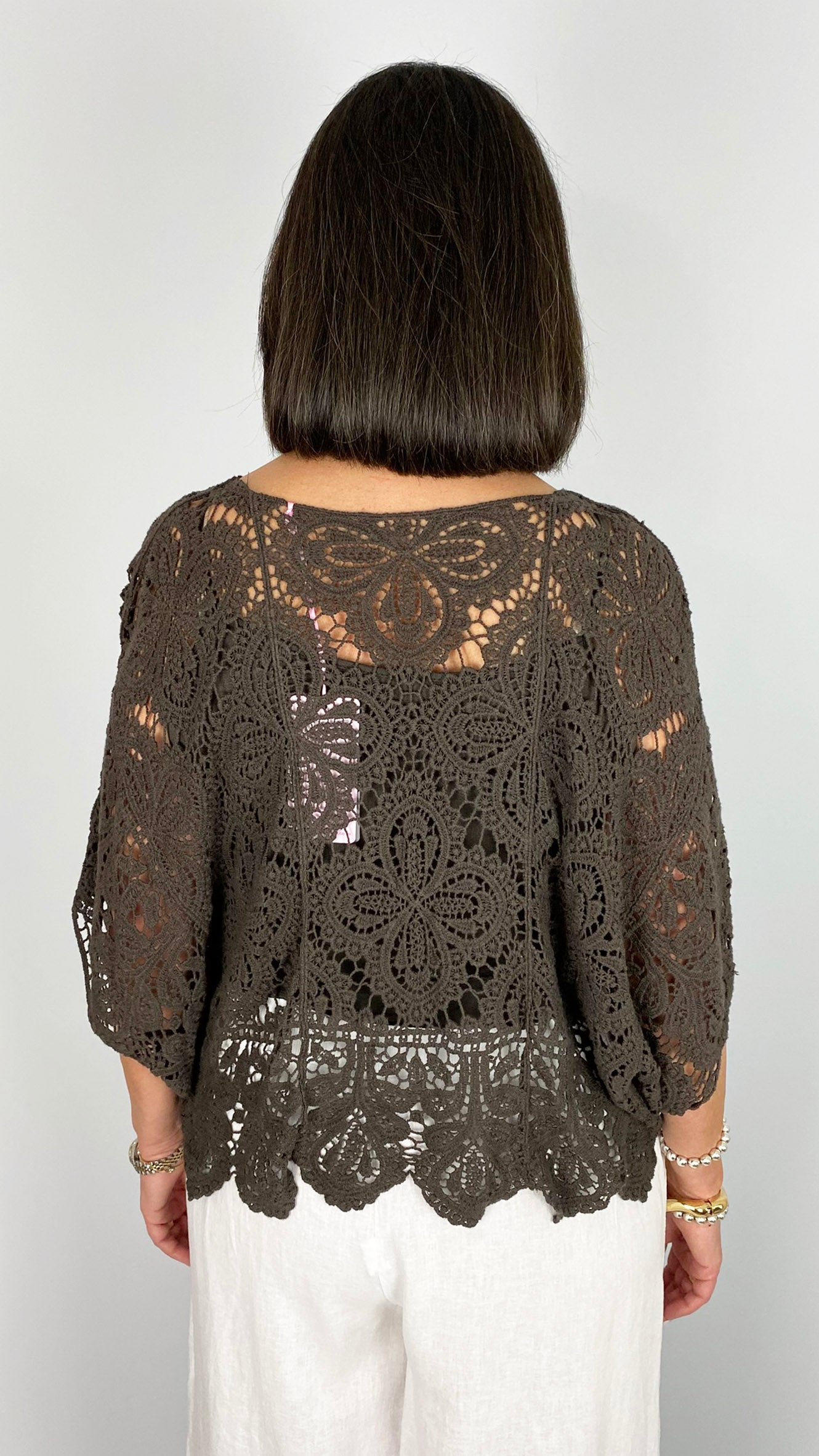 Scalloped hem crochet batwing top w/ cami | 2 Colours