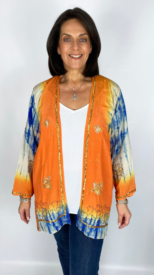 Unique silk print & embellished saree jacket | 2 Colours