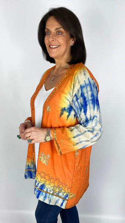 Unique silk print & embellished saree jacket | 2 Colours | last 1