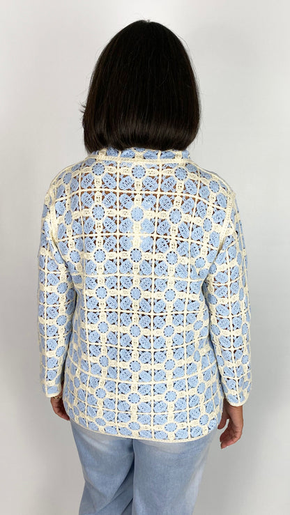 Crochet flower collared v-neck jumper | 2 Colours