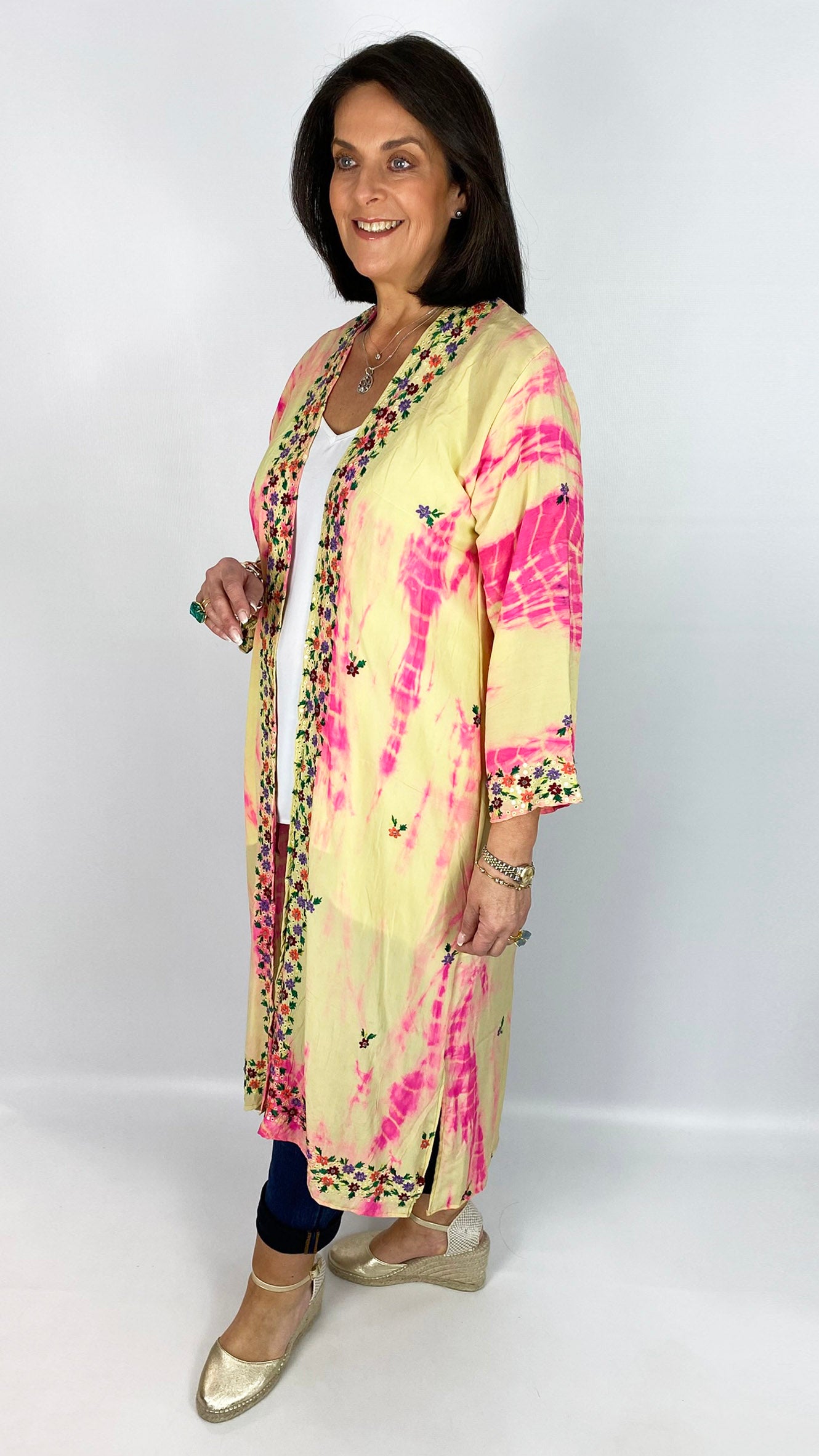 Longer-length unique silk print & embellished saree jacket | 2 Colours