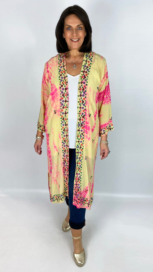 Longer-length unique silk print & embellished saree jacket | 2 Colours