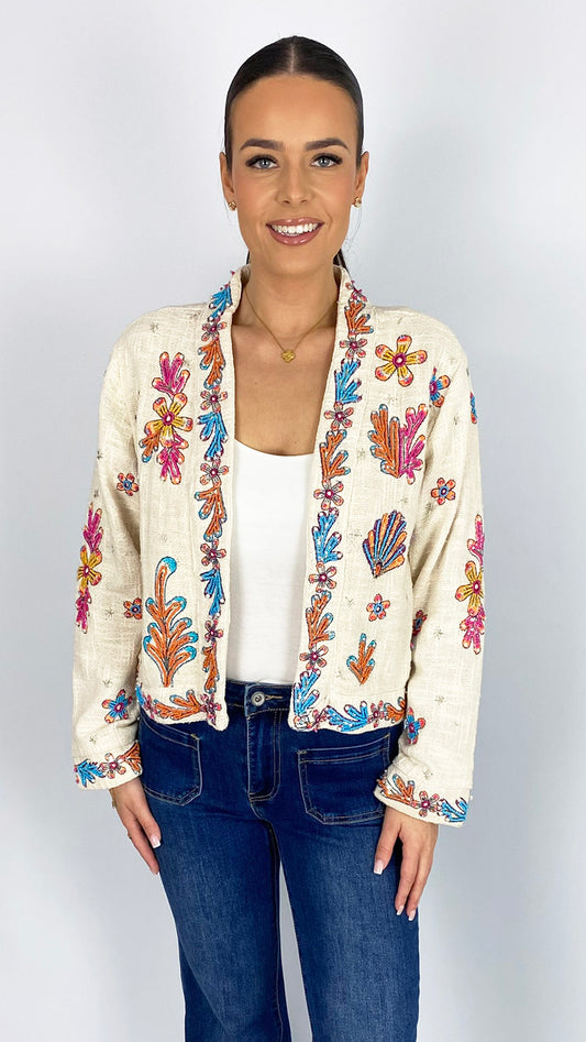 Beaded embellished & embroidered cotton jacket
