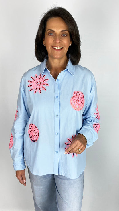 Cotton laser cut embroidered shirt | 2 Colours