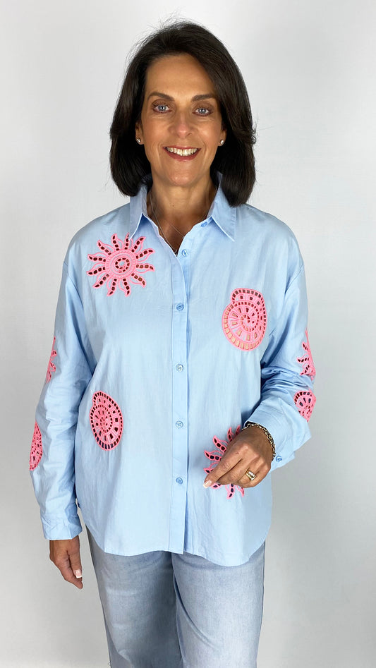 Cotton laser cut embroidered shirt | 2 Colours