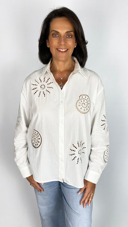 Cotton laser cut embroidered shirt | 2 Colours