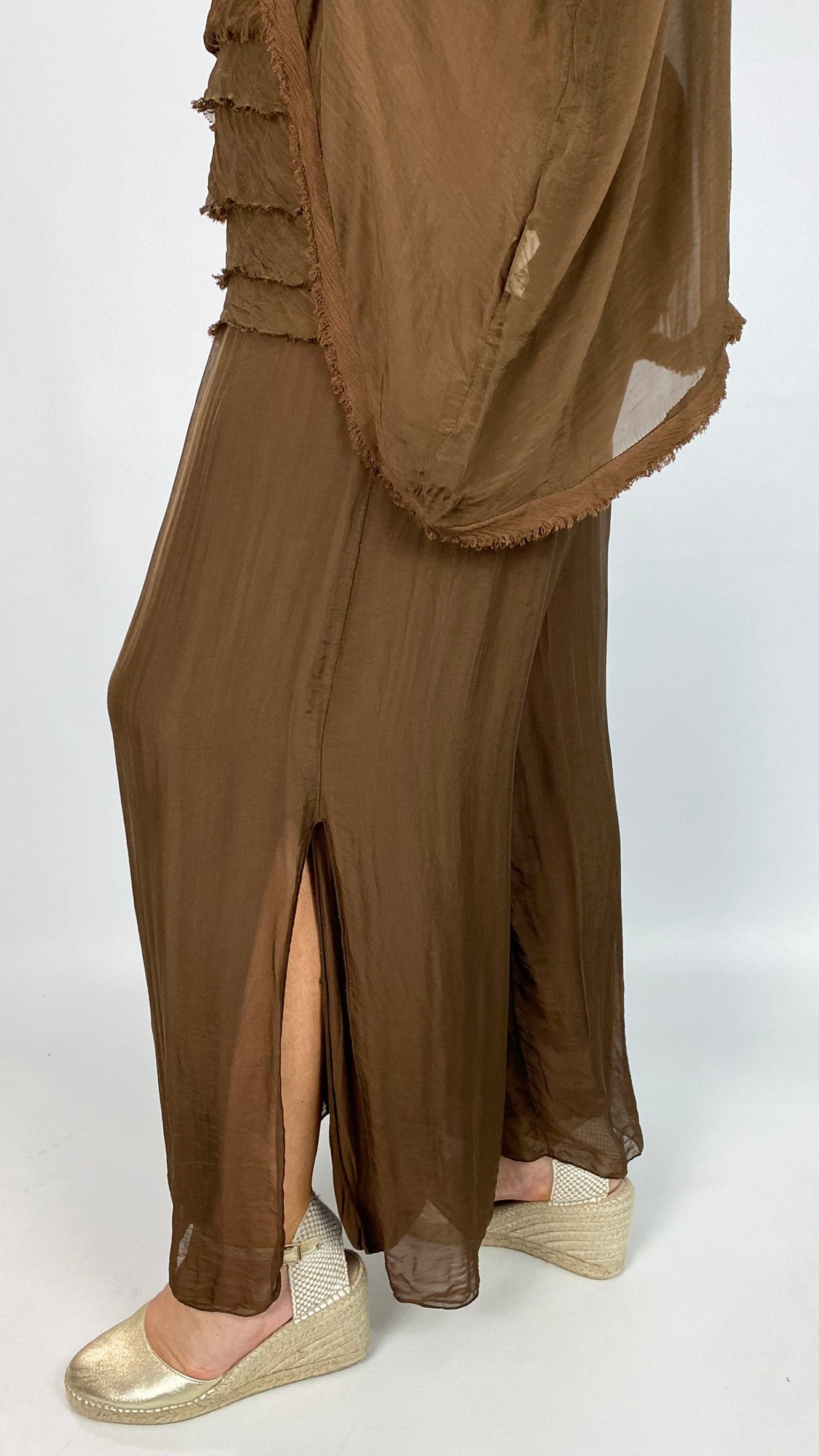 Silk split side wide-leg pull-on pants | 3 Colours