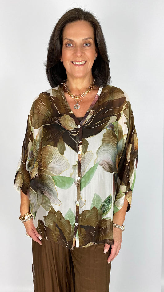 Silk floral print blouse & cami set | 2 Colours