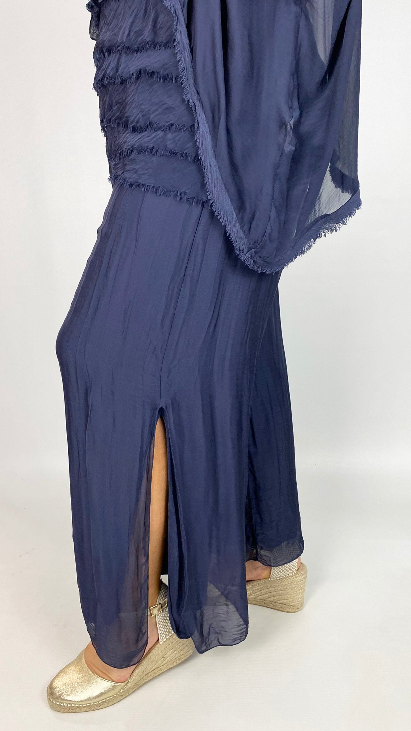 Silk split side wide-leg pull-on pants | 3 Colours