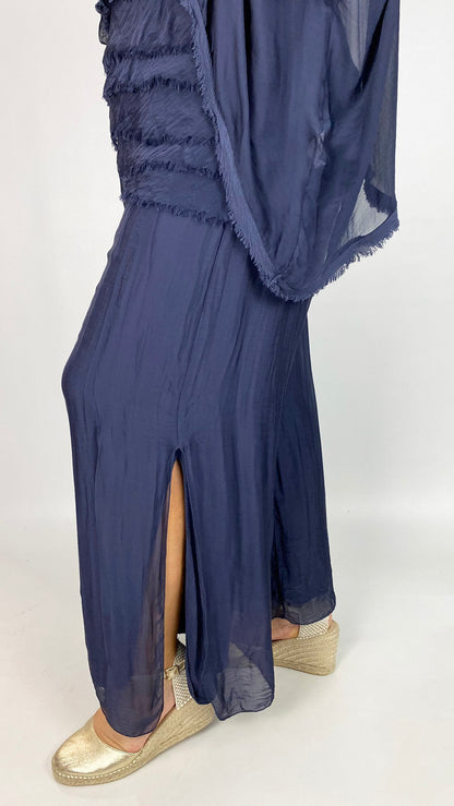 Silk split side wide-leg pull-on pants | 3 Colours