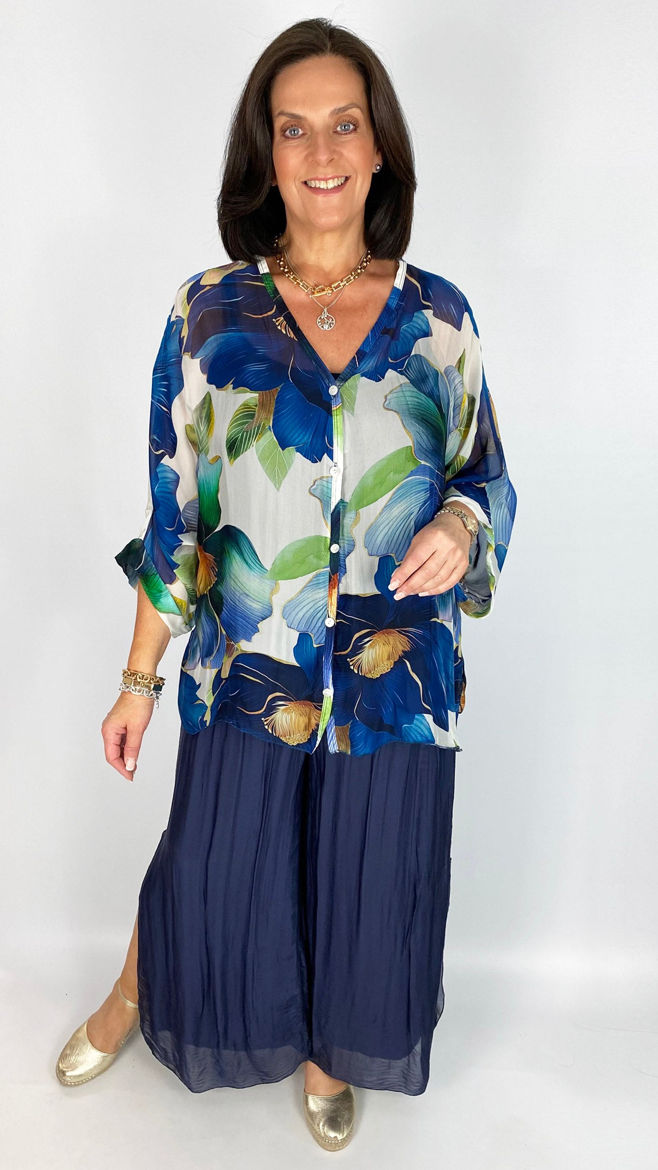 Silk floral print blouse & cami set | 2 Colours