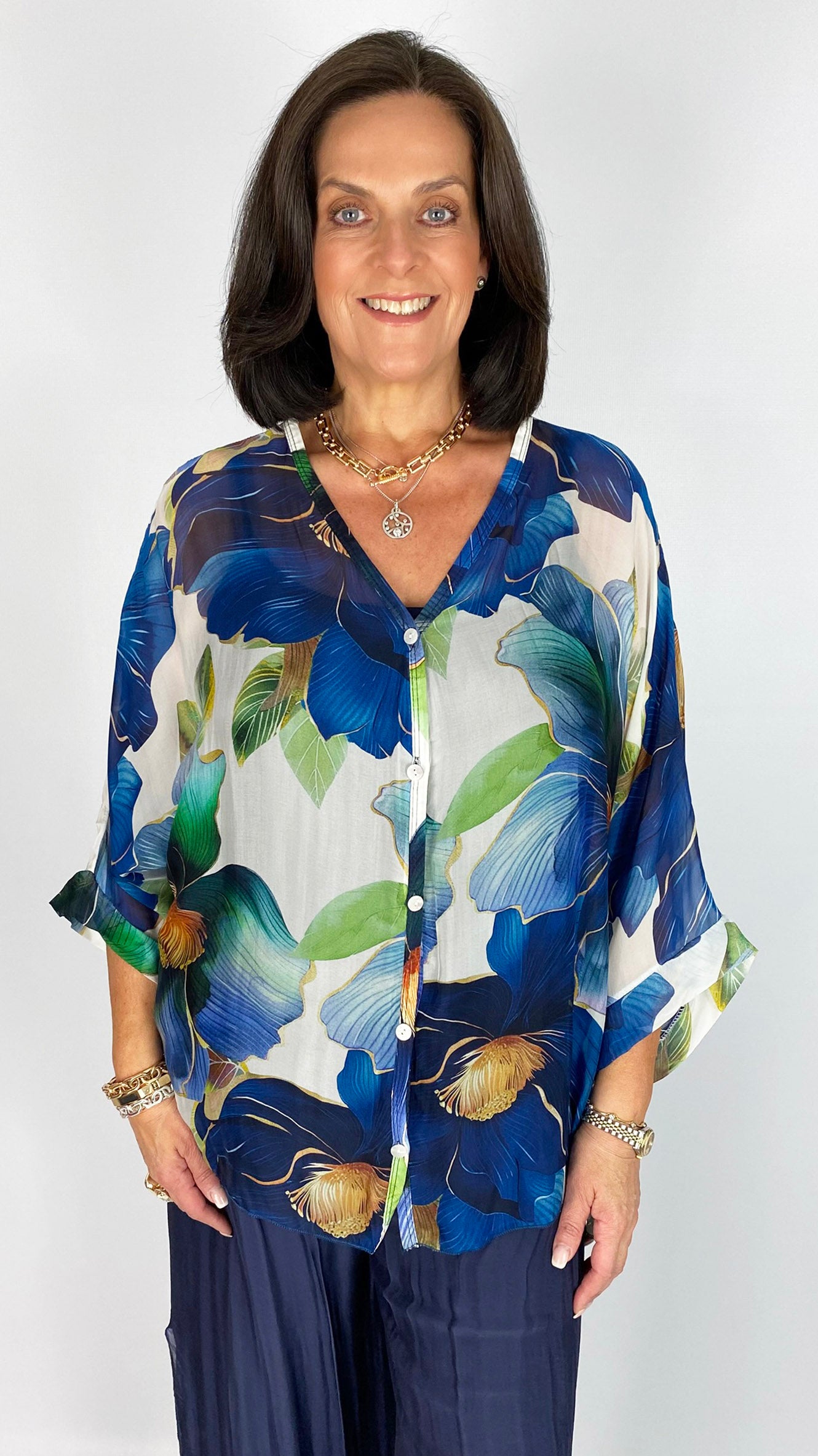 Silk floral print blouse & cami set | 2 Colours