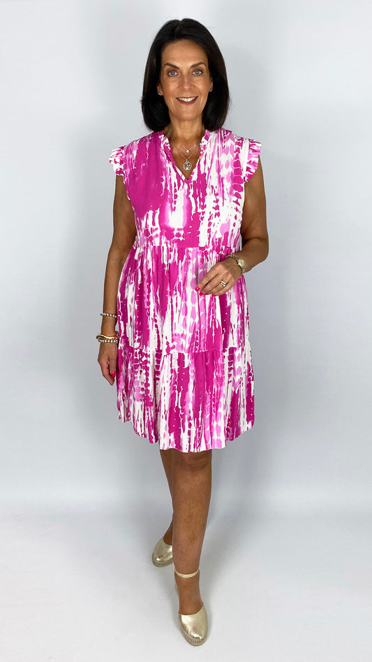 Brushstroke print tiered midi dress | 4 Colours