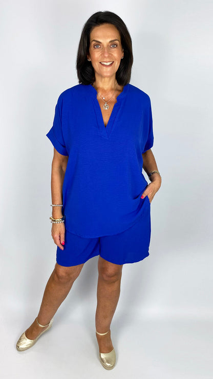 Crepe-feel v-neck top & shorts set | 6 Colours