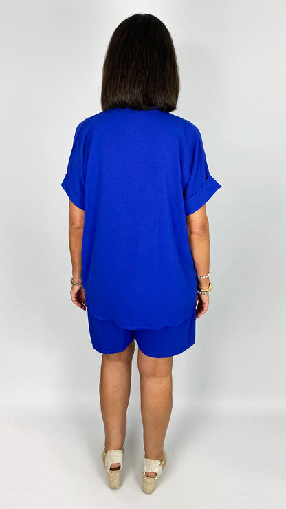 Crepe-feel v-neck top & shorts set | 6 Colours