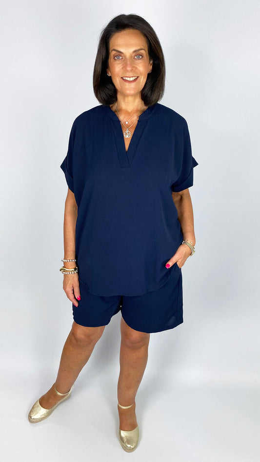 Crepe-feel v-neck top & shorts set | 6 Colours