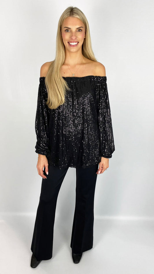 Bardot sequin top (Black) by Malissa J