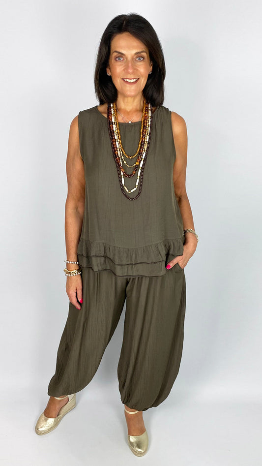 Frill hem top & harem pant set | 4 Colours