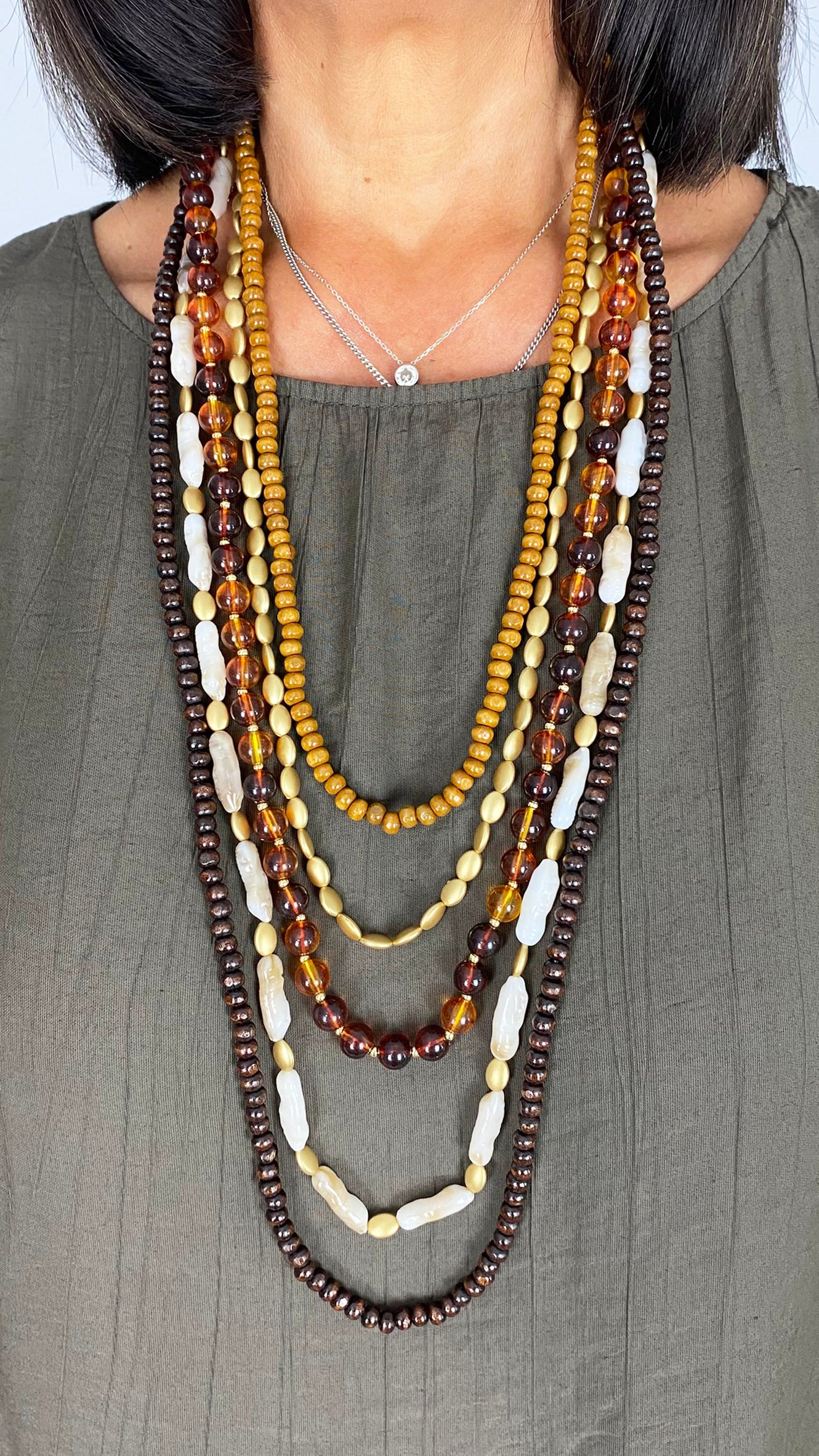 Beaded layered long necklace
