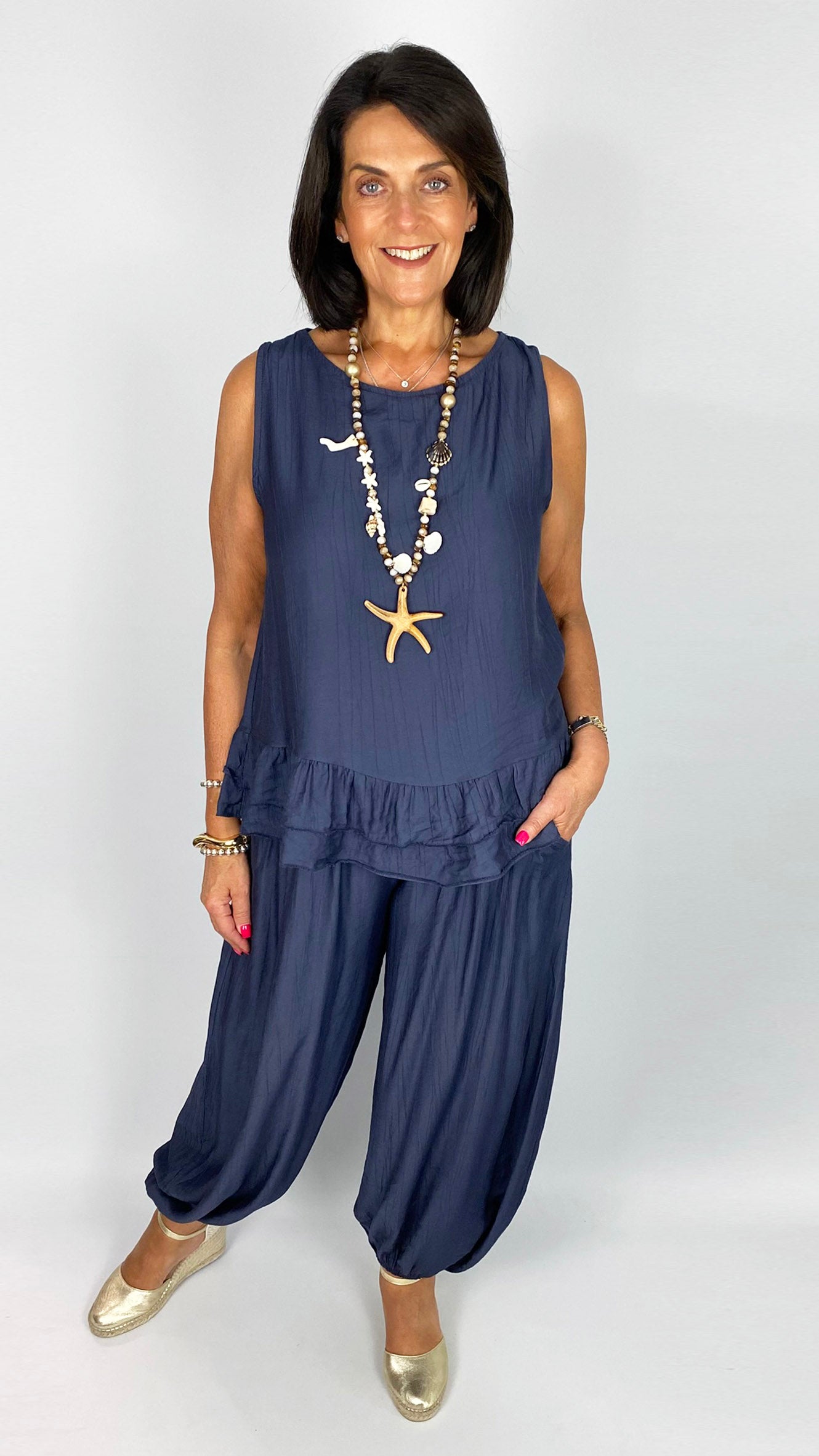 Frill hem top & harem pant set | 4 Colours