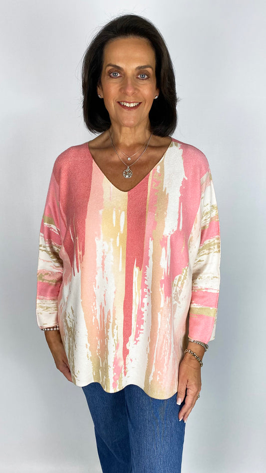 Ultra-soft oversized print v-neck jumper | 4 Colours | last 1