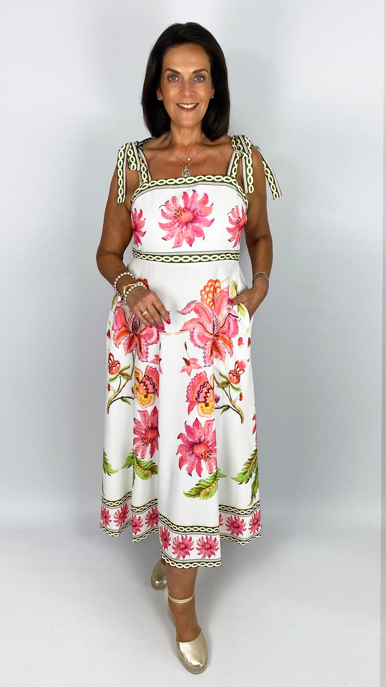 Floral tie-shoulder sundress | Off-White/Pink