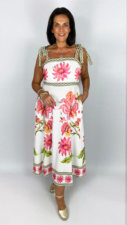 Floral tie-shoulder sundress | Off-White/Pink