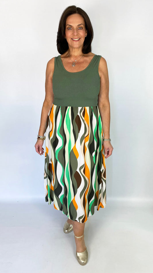 Sleeveless jersey & print skirt dress | 4 Colours