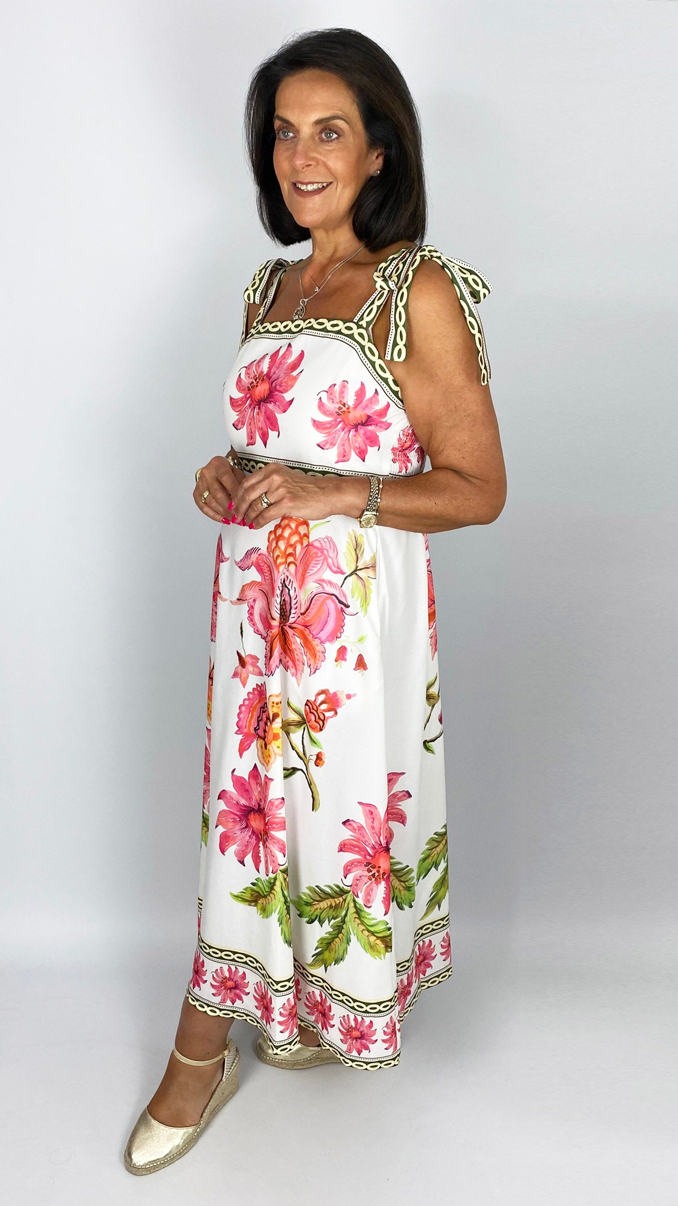 Floral tie-shoulder sundress | Off-White/Pink