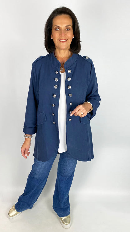 Military-inspired dipped back denim jacket | 2 Colours