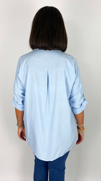 Sequin patch pocket laser-cut cotton blouse | 4 Colours