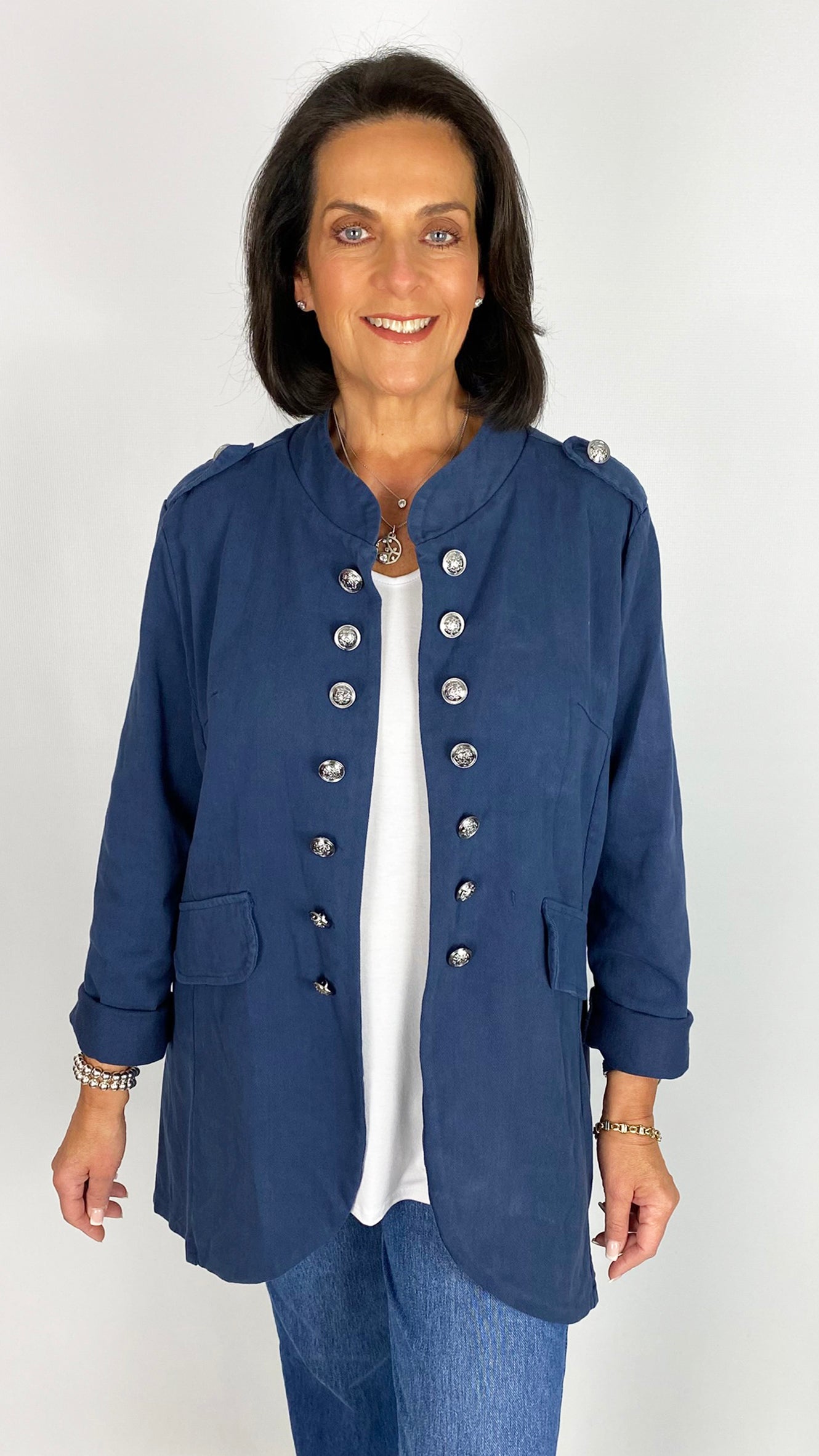 Military-inspired dipped back denim jacket | 2 Colours