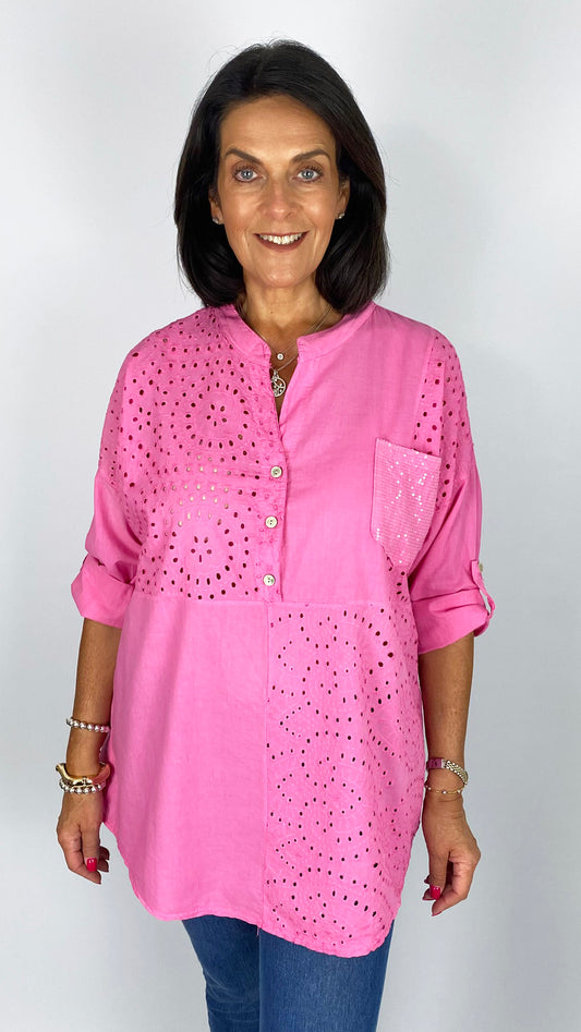 Embroidery anglaise mandarin top | 4 Colours