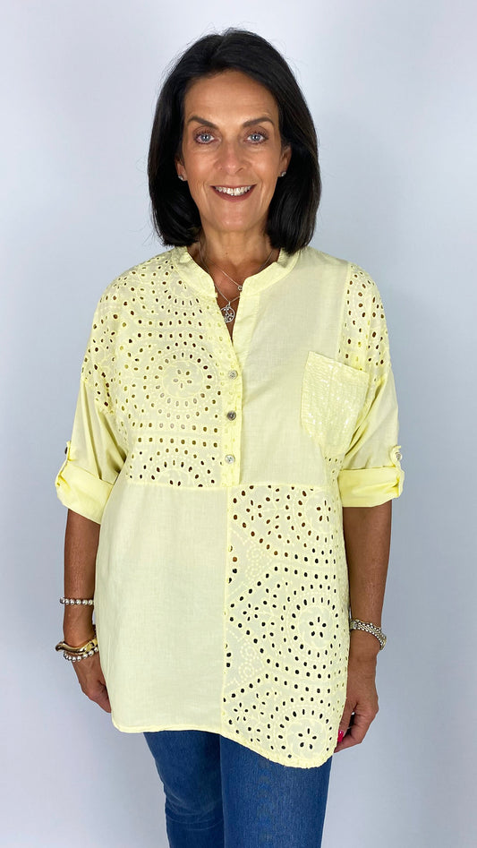 Embroidery anglaise mandarin top | 4 Colours