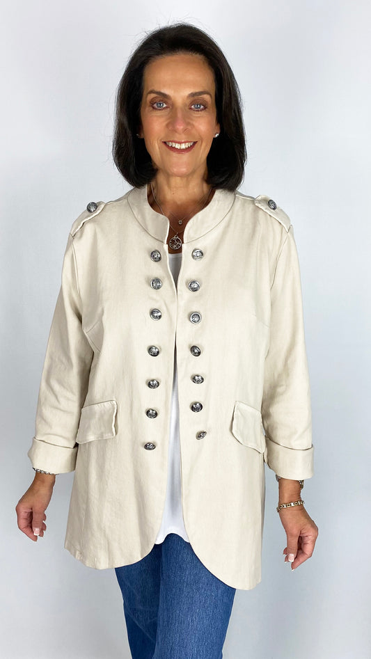 Military-inspired dipped back denim jacket | 2 Colours