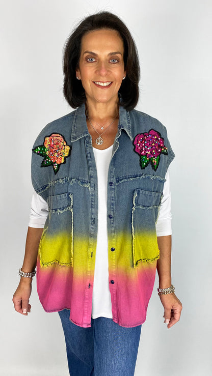 Paint & embellished denim gilet | 2 Styles