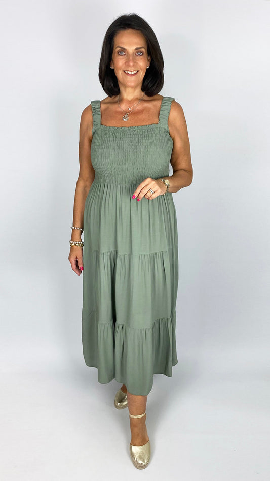 Shirred bust tiered maxi dress | 7 Colours