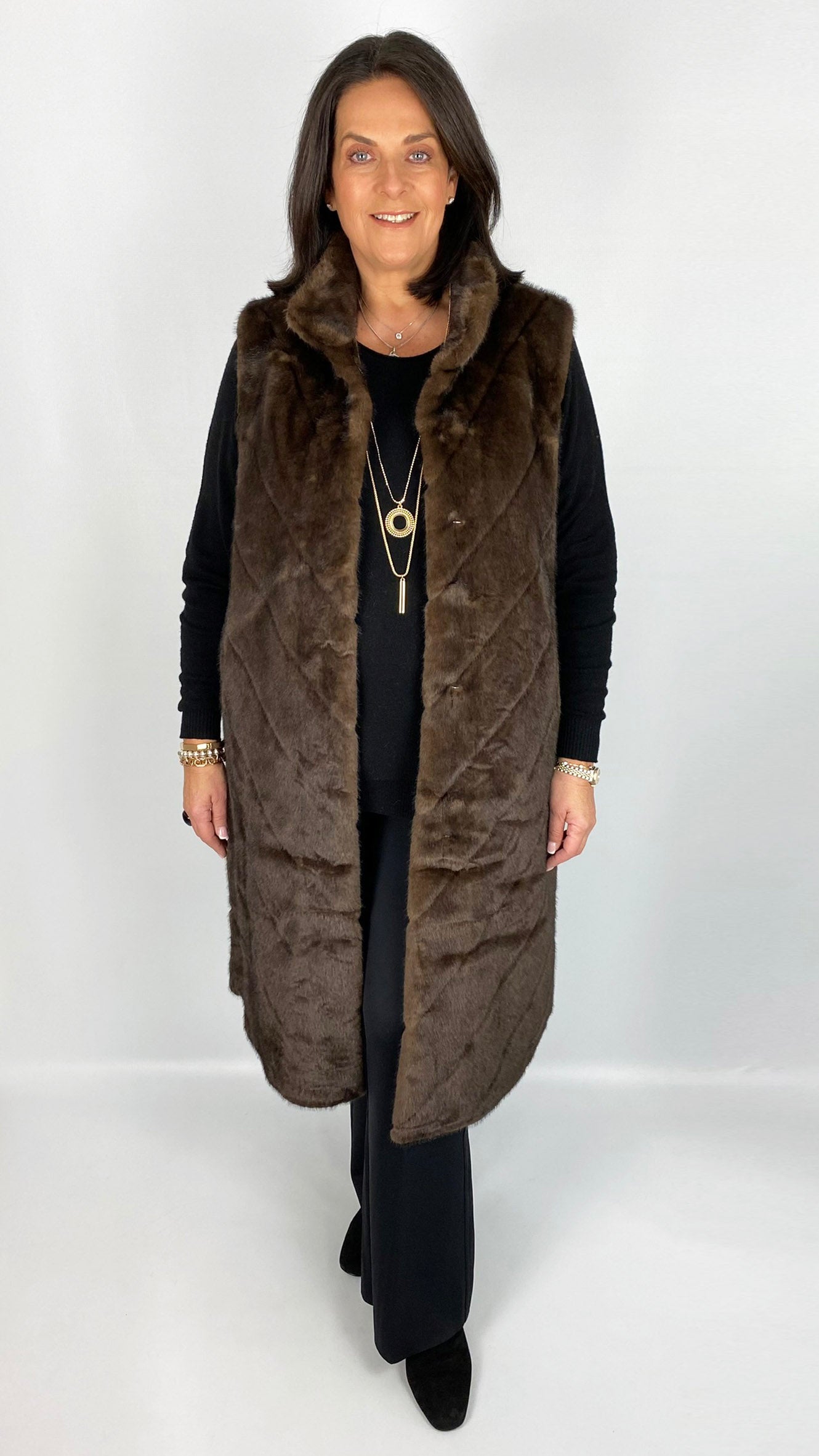 Chevron luxury faux fur long gilet (3 Colours)