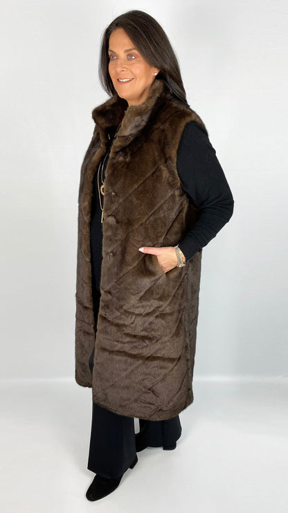 Chevron luxury faux fur long gilet (3 Colours)