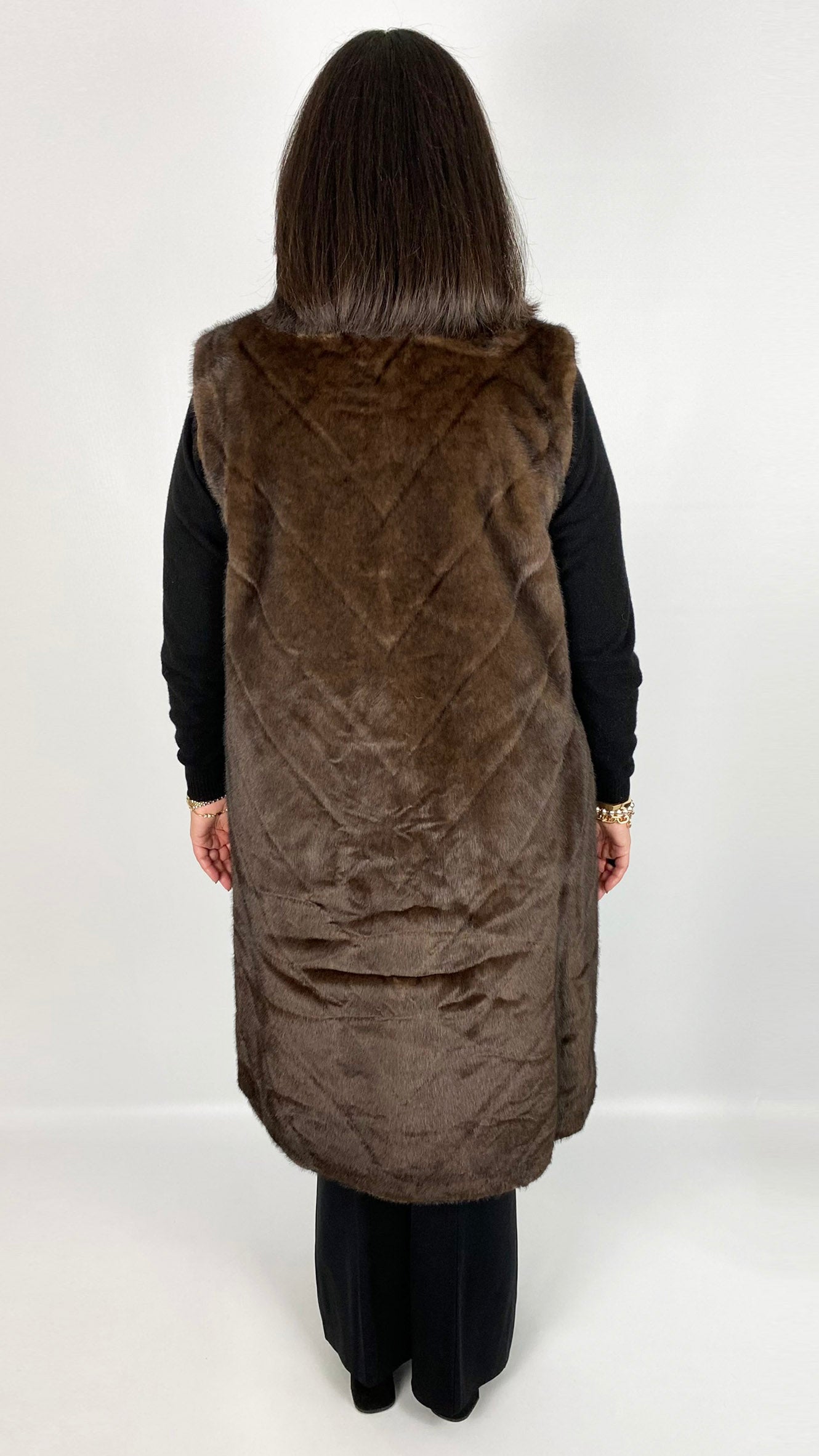 Chevron luxury faux fur long gilet (3 Colours)