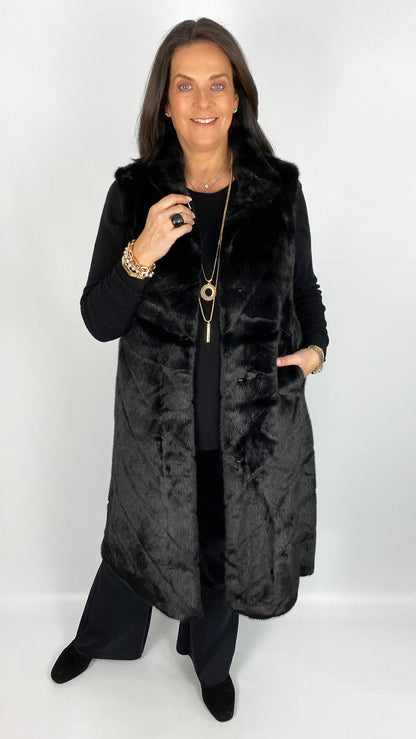 Chevron luxury faux fur long gilet (3 Colours)