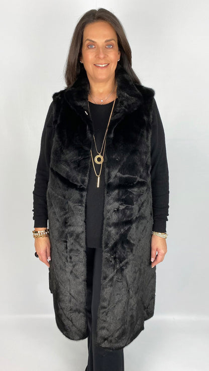 Chevron luxury faux fur long gilet (3 Colours)