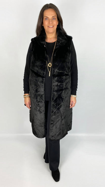 Chevron luxury faux fur long gilet (3 Colours)