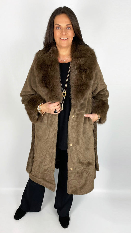 Luxury faux fur belted coat (2 Colours) by Malissa J